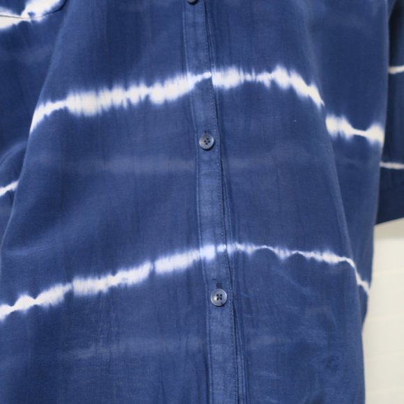 ATHLETA TIE DYE STRIPE KAFTAN SHIRT coverup blue white button silk beach LARGE - Picture 6 of 13